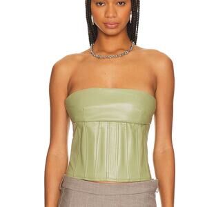 Superdown Olive Bustier Top SMALL Corset Faux Leather Strapless Revolve $68 NEW